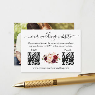 Carte D'accompagnement Aquarelle Bourgogne Florale Photo 2 QR RSVP Détail