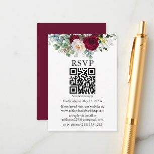 Carte D'accompagnement Aquarelle Bourgogne Flore verte QR RSVP