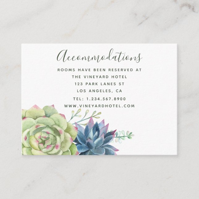 Carte D'accompagnement Aquarelle Cactus Succulents Mariage Hébergement (Devant)