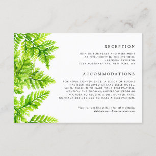 Carte D'accompagnement Aquarelle Chartreuse Green Ferns Détails du Mariag
