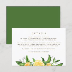 Carte D'accompagnement Aquarelle Citrons et Oranges Détails du Mariage