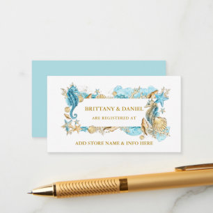 Carte D'accompagnement Aquarelle Coquillages Mariage de corail bleu