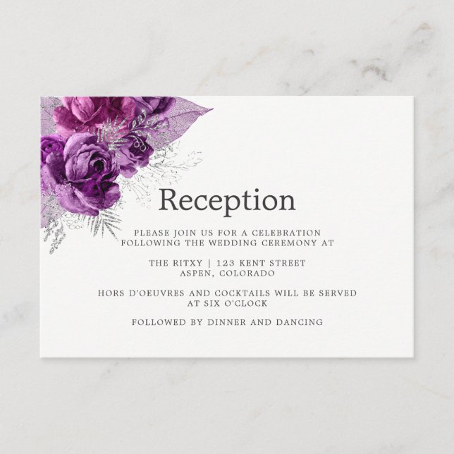 Carte D'accompagnement Aquarelle de prune et de marine Réception de maria (Devant)