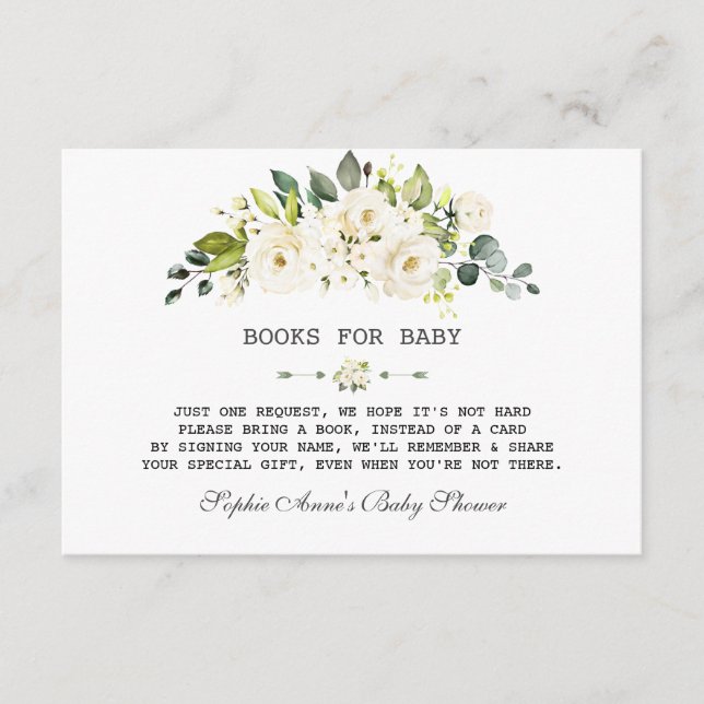 Carte D'accompagnement Aquarelle délicate Baby shower floral blanc (Devant)