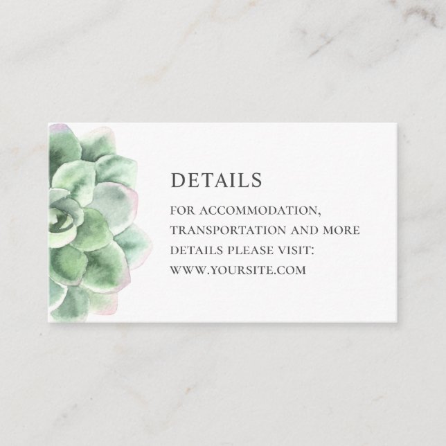 Carte D'accompagnement Aquarelle détails succulents. cactus vert mariage (Devant)