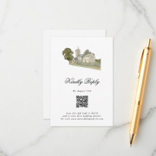 Carte D'accompagnement Aquarelle Eglise traditionnelle Monogramme Mariage