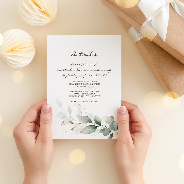 Carte D'accompagnement Aquarelle Eucalyptus Green Détails du Mariage (Créateur téléchargé)