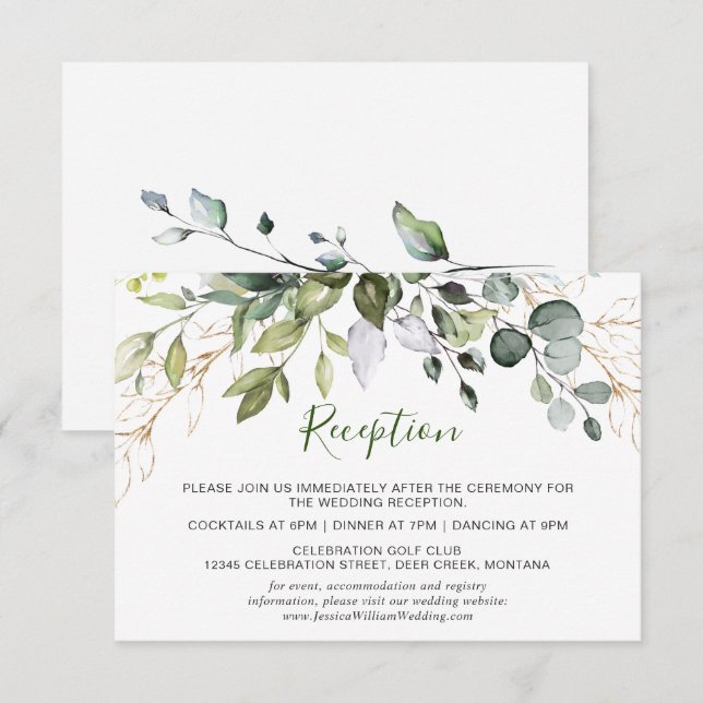 Carte D'accompagnement Aquarelle Eucalyptus Greenery Réception de mariage (Devant / Derrière)
