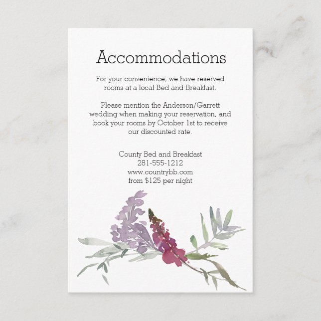 Carte D'accompagnement Aquarelle Fleur sauvage Lavender Floral (Devant)