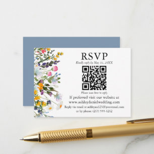 Carte D'accompagnement Aquarelle Fleur sauvage QR RSVP Mariage Dusty Blue