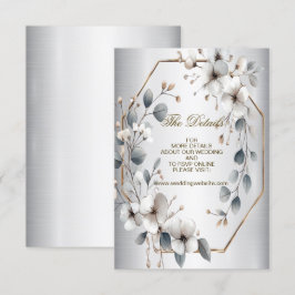 Carte D'accompagnement Aquarelle Fleurs blanches Cadre doré Argent Turquo