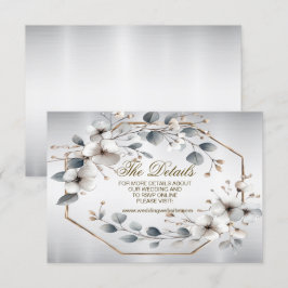 Carte D'accompagnement Aquarelle Fleurs blanches Cadre doré Argent Turquo