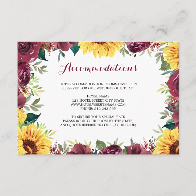 Carte D'accompagnement Aquarelle Fleurs de soleil Floral Bordure Hébergem (Devant)