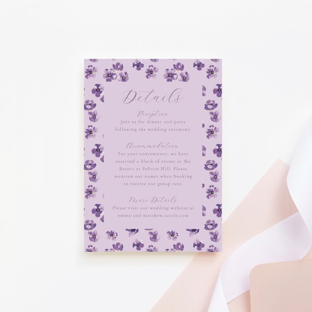 Carte D'accompagnement Aquarelle Fleurs rustiques Purple Détails du Maria (Créateur téléchargé)