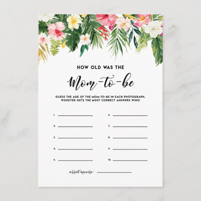 Carte D'accompagnement Aquarelle Fleurs tropicales Quel Âge Avait La Cart (Devant)