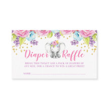 Aquarelle Floral Elephant Raffle Ticket