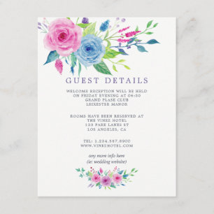 Carte D'accompagnement Aquarelle Floral Mariage Détails de l'invité