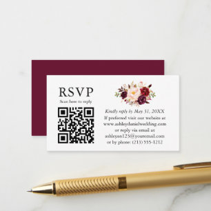 Carte D'accompagnement Aquarelle Floral Mariage QR RSVP Bourgogne
