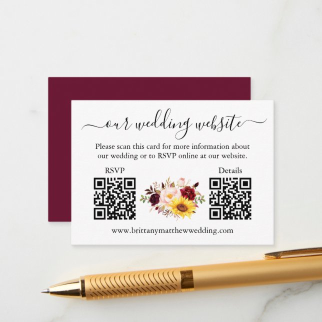 Carte D'accompagnement Aquarelle Floral mixte 2 QR RSVP Détails (Devant/Arrière en situation)