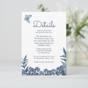 Carte D'accompagnement Aquarelle Florale Bleu Duché Détails Hébergements