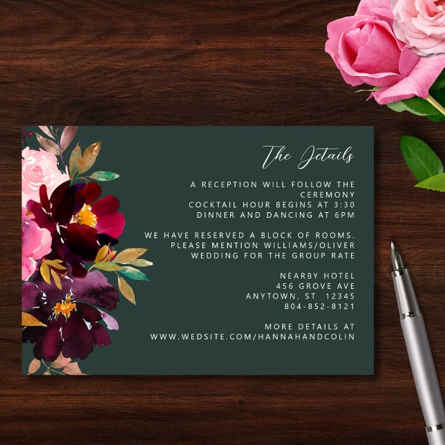 Carte D'accompagnement Aquarelle florale de la Bourgogne verte (Créateur téléchargé)