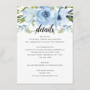 Carte D'accompagnement Aquarelle florale Light Blue Navy Détails du Maria