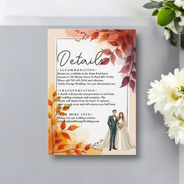 Carte D'accompagnement Aquarelle Florale Mariée Et Mariage de automne De  (Créateur téléchargé)