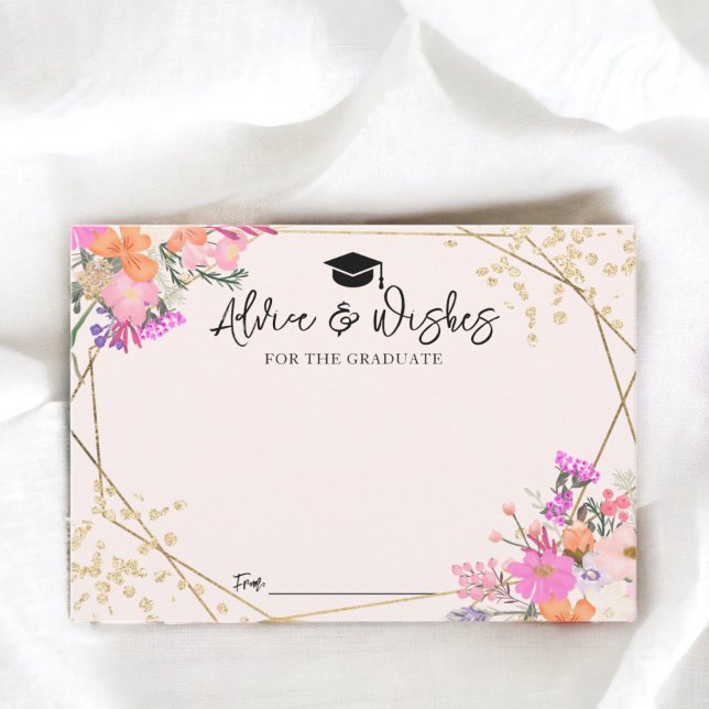 Carte D'accompagnement Aquarelle florale parties scintillant or conseils (Gold glitter floral watercolor graduation Advice Enclosure Card)