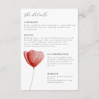 Carte D'accompagnement Aquarelle florale rouge mariages fixes détails