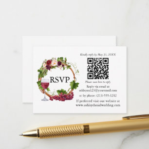 Carte D'accompagnement Aquarelle Florale Vins de raisin Wreath RSVP QR