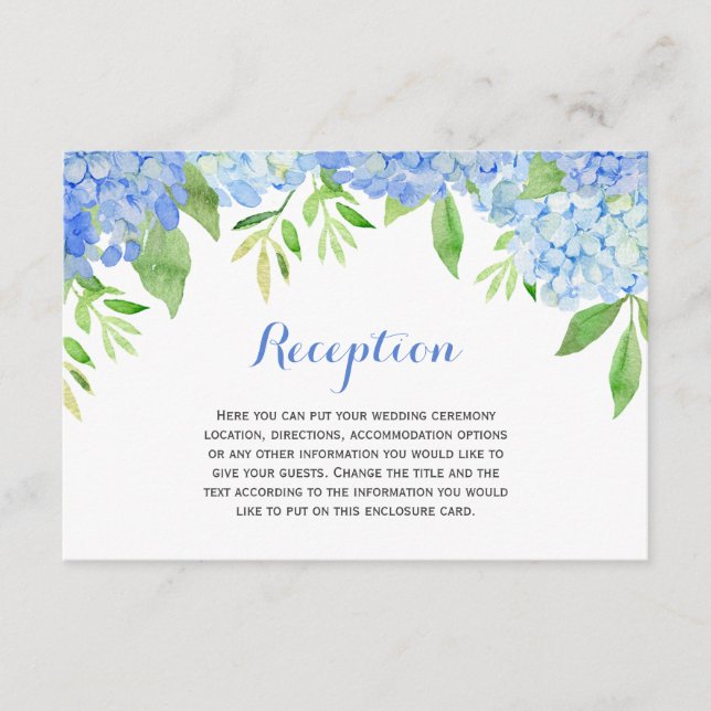 Carte D'accompagnement Aquarelle Hydrangea Blue Floral Mariage (Devant)