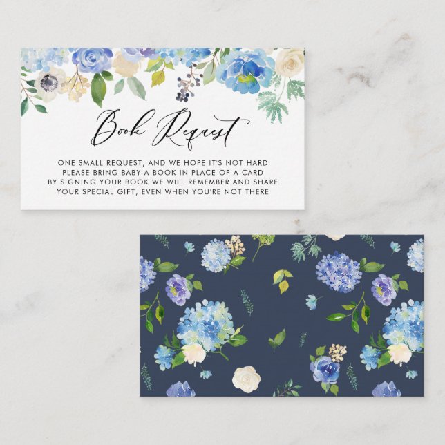Carte D'accompagnement Aquarelle Hydrangea et Anemone Livres pour bébé (Devant / Derrière)