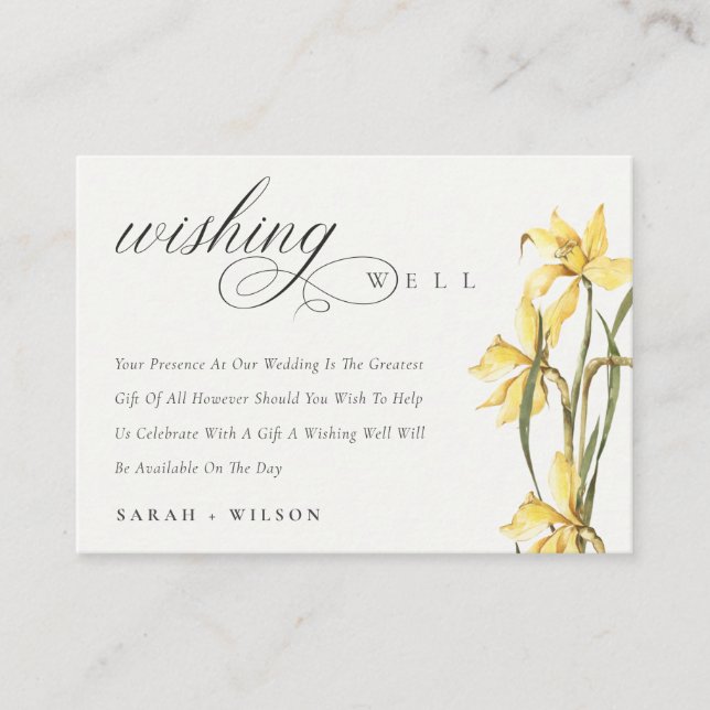 Carte D'accompagnement Aquarelle Jaune Daffodile Mariage Wishing well (Devant)