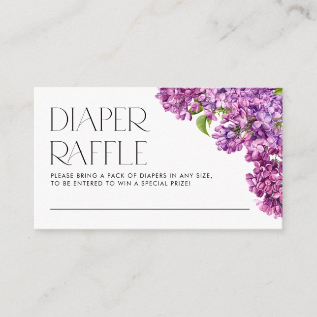 Carte D'accompagnement Aquarelle Lilac Fleurs Diaper Raffle Jeu (Devant)