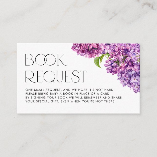 Carte D'accompagnement Aquarelle Lilac Flowers Demande de Livres (Devant)