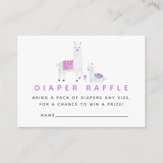 Carte D'accompagnement Aquarelle Llama thème Baby shower Déchets Raffle (Devant)