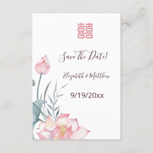 Carte D'accompagnement Aquarelle Lotus Mariage Chinois Enregistrer La Dat