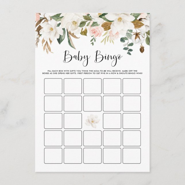 Carte D'accompagnement Aquarelle Magnolia Baby shower de coton Jeu de Bin (Devant)