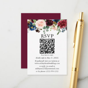 Carte D'accompagnement Aquarelle Mariage floral mixte Bourgogne QR RSVP