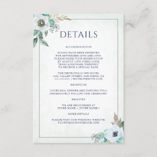Carte D'accompagnement Aquarelle Moderne Floral Anéone Détails du Mariage