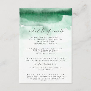 Carte D'accompagnement Aquarelle moderne Vert Mariage Horaire des événeme