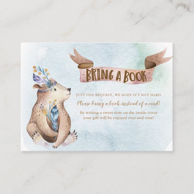 Carte D'accompagnement Aquarelle Ours Boho Apportez un Baby shower de liv (Devant)