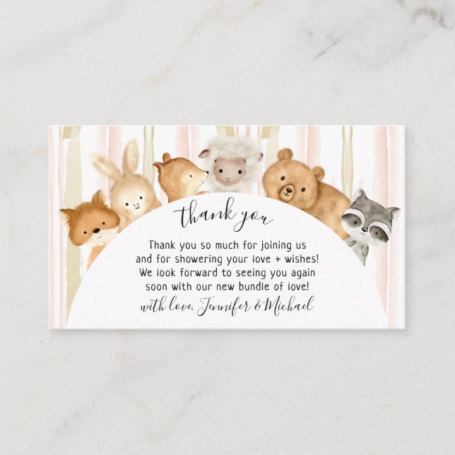 Carte D'accompagnement Aquarelle Pinceau Forêt Bébé Animaux Merci (Devant)
