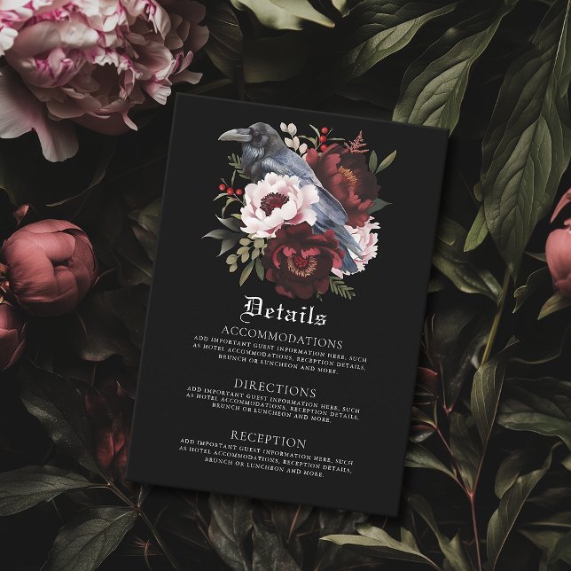 Carte D'accompagnement Aquarelle romantique gothique Raven Détails (Créateur téléchargé)