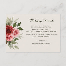 Carte D'accompagnement Aquarelle romantique Roses Détails de mariage élég