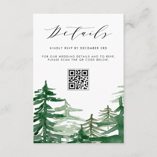 Carte D'accompagnement Aquarelle romantique Woodland QR Détails du code (Devant)