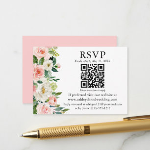 Carte D'accompagnement Aquarelle rose blanc Floral QR RSVP Mariage
