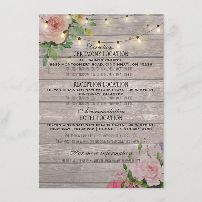 Carte D'accompagnement Aquarelle rose Floral Détails du Mariage Informati (Devant)