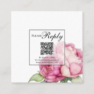 Carte D'accompagnement Aquarelle rose florales pivoines rose QR RSVP