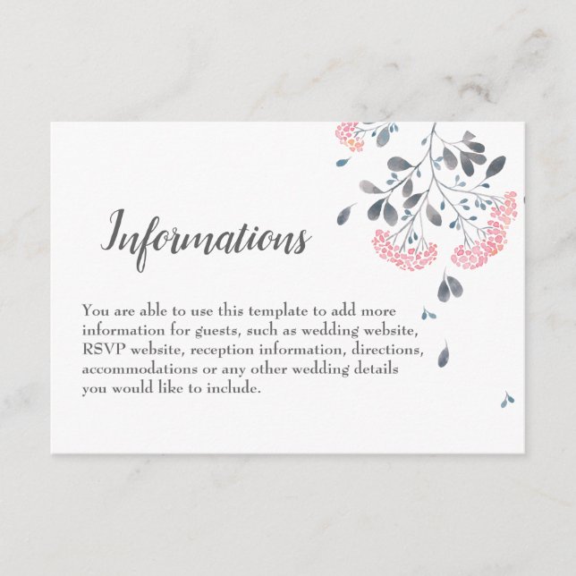 Carte D'accompagnement Aquarelle rose gris chic classique détails mariage (Devant)